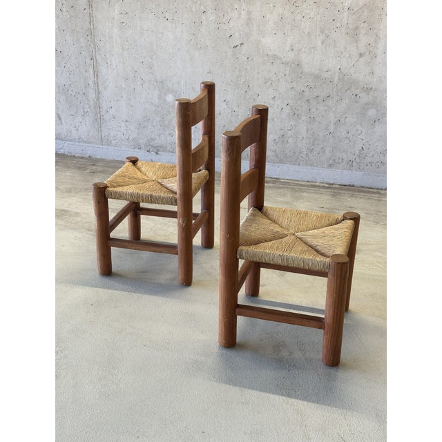 Mid-Century Modernist Wood and Rush Dining Chairs in the style of Charles Dudouyt, 1960s, Set of 2 For Sale - Image 9 of 16