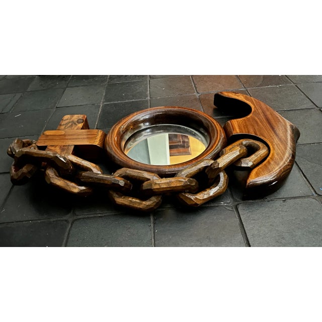 Wood Nautical Folk Art Hand-Carved MCM Wooden Anchor and Chain Mirror For Sale - Image 7 of 9