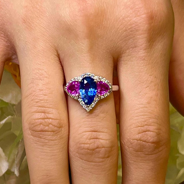 Natural Sapphire Diamond Ring 14k Gold 3.43 TCW Certified, Size 6.5 For Sale - Image 11 of 12