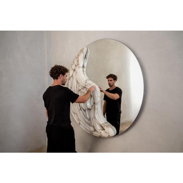 Large Fossil Moon Wall Mirror in Alabaster and Glass Mirror by Amarist Studio For Sale - Image 16 of 17