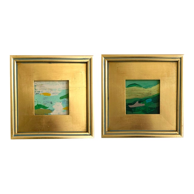"Green Landscape" Pair of Framed Mini Paintings by Jessalin Beutler For Sale