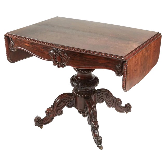 Antique Victorian Carved Rosewood Sofa Table For Sale