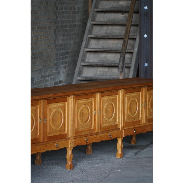 Vintage Danish Brutalist Sideboard in Oak by Henning Kjærnulf, 1960s For Sale - Image 4 of 18