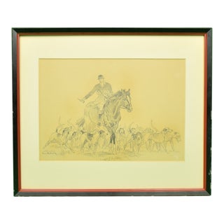 Paul Brown Original Pencil C1937 Drawing Fox-Hunter & Hounds For Sale