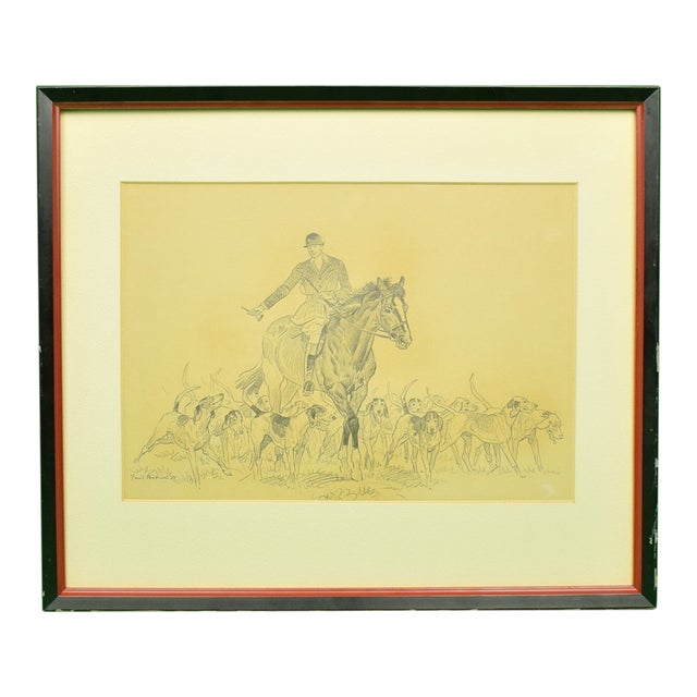 Paul Brown Original Pencil C1937 Drawing Fox-Hunter & Hounds For Sale