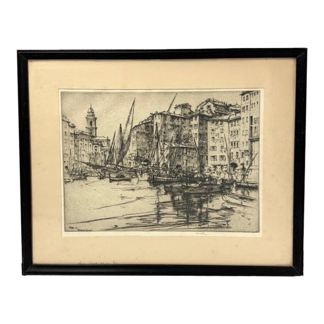 Ernest David Roth Early 20th Century Etching Titled "Shipping - Camogli" For Sale