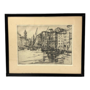 Ernest David Roth Early 20th Century Etching Titled "Shipping - Camogli"