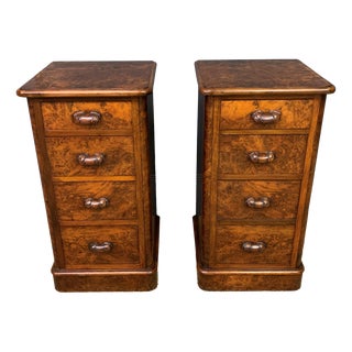 Victorian Burr Walnut Bedside Chests, 1875, Set of 2 For Sale