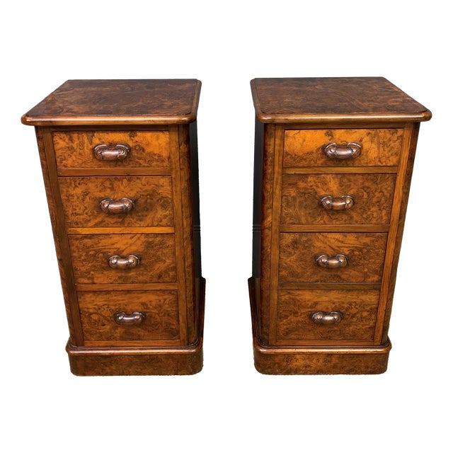 Victorian Burr Walnut Bedside Chests, 1875, Set of 2 For Sale
