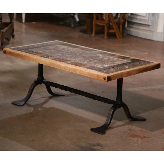 Mid-Century French Vallauris Ceramic and Oak Coffee Table Signed Jg Picard For Sale In Dallas - Image 6 of 9