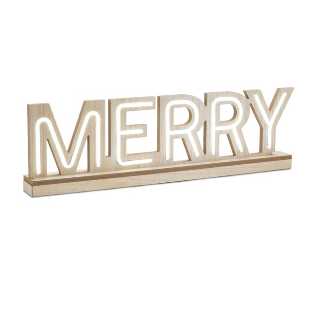 Contemporary LED Joy and Merry Tabletop Sign (Set of 2) For Sale - Image 3 of 5