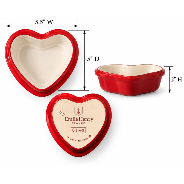 French Set of 4, Émile Henry Heart-Shaped Individual Baking Dishes/Ramekins For Sale - Image 3 of 3