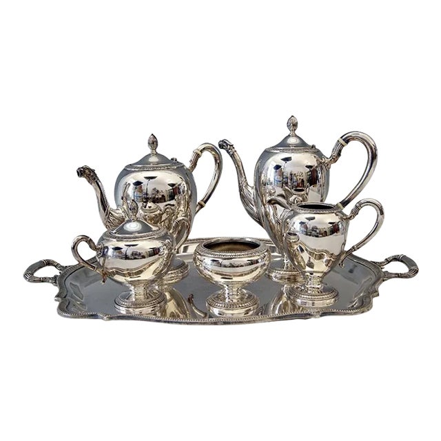 1970s Camusso Peruvian Silver 925 Tea Set Platter and Tea Set- 6 Pieces For Sale