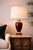 Art Deco Vintage Hollywood Regency Burgundy Ceramic & Brass Urn Table Lamp — 33” For Sale - Image 3 of 5