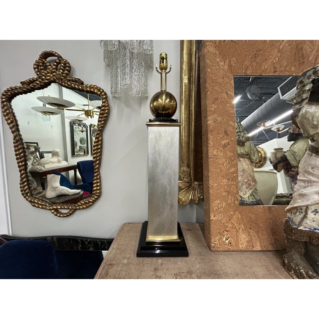 Large Pair Of Modernist Table Lamps. This impressive pair of Modernist table lamps are made of metal, brass and acrylic....