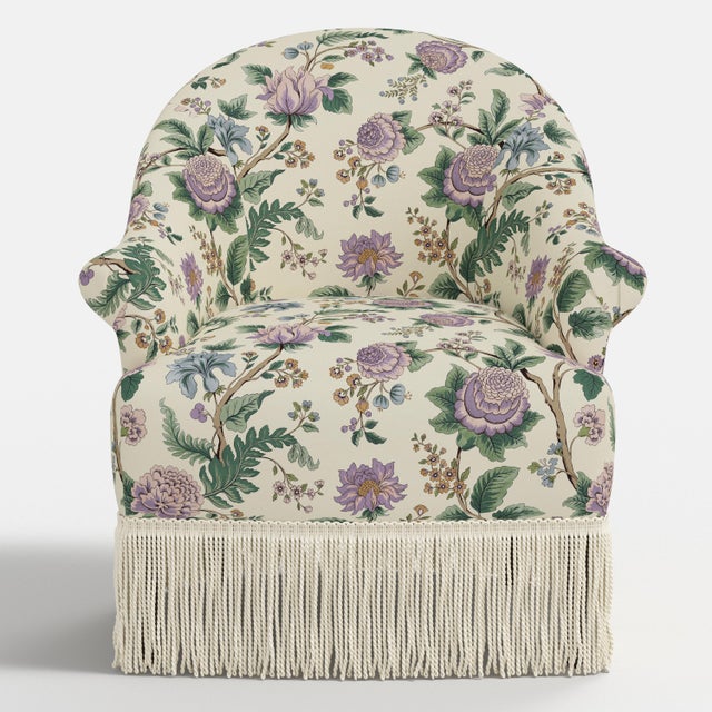 Transitional Josephine Fringe Chair in Lilac Tree of Life Floral For Sale - Image 3 of 8