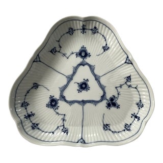 Vintage Royal Copenhagen Denmark Blue Fluted Half Lace Triangular Serving Bowl Dish For Sale