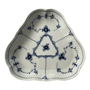 Vintage Royal Copenhagen Denmark Blue Fluted Half Lace Triangular Serving Bowl Dish