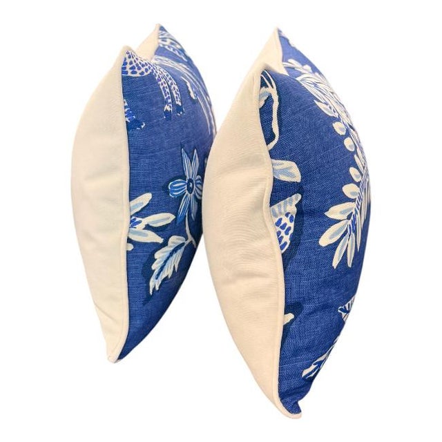 Textile Lumbar Pillow Pair – Thibaut Goa Fabric With Sunbrella Contrast Welt & Back For Sale - Image 7 of 8