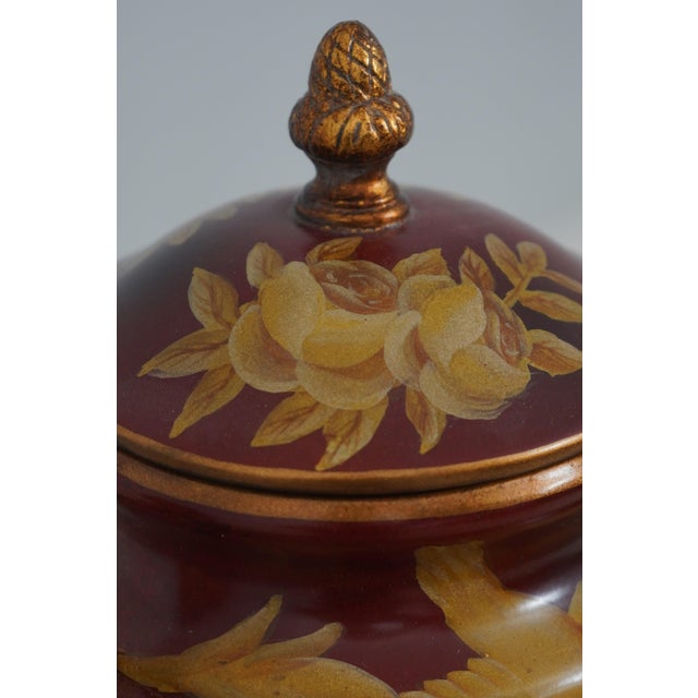 Pair Regency Style Paint Decorated Porcelain Urns For Sale - Image 4 of 11