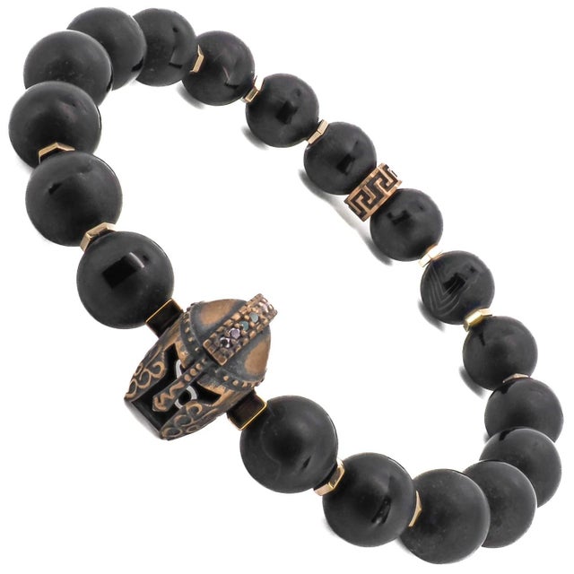 Contemporary Black Onyx Stone Gladiator Charm Beaded Bracelet For Sale - Image 3 of 7