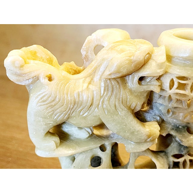 Stone Vintage Antiquity Fu Dog Dragon Trio Decoration Agarbatti Incense Vessel For Sale - Image 7 of 12