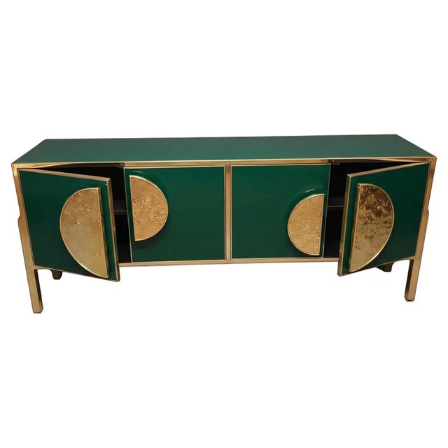 Italian Sideboard in Green Glass and Brass from Justfurnituress For Sale - Image 10 of 11