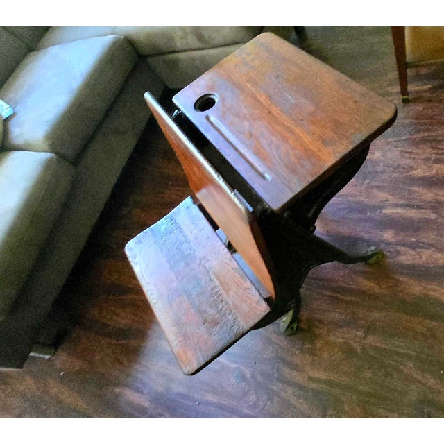 Antique Cast Iron & Wood School Desk With Attached Chair + Inkwell For Sale In New York - Image 6 of 10
