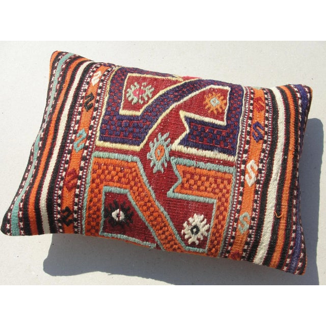 Kilim Rug Pillow Made from old turkish kilims Back side cotton and has closed with a solid hidden zipper size:14" x 20" It...