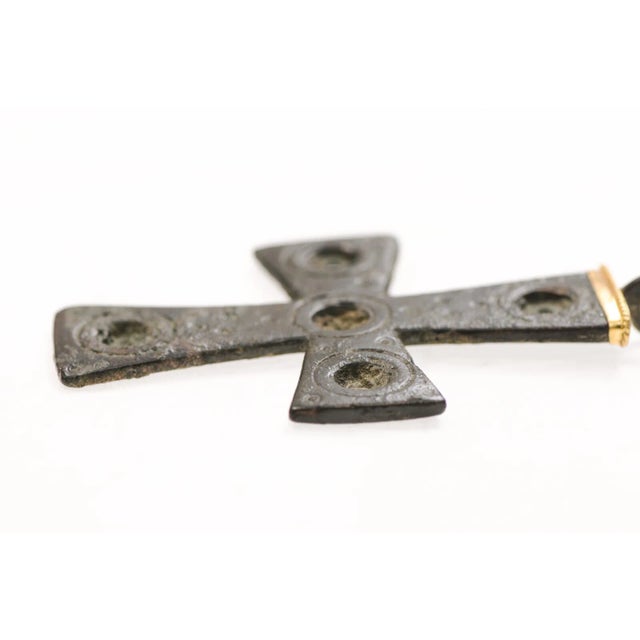 Antique Large Byzantine Bronze Cross With 21k gold For Sale - Image 12 of 12