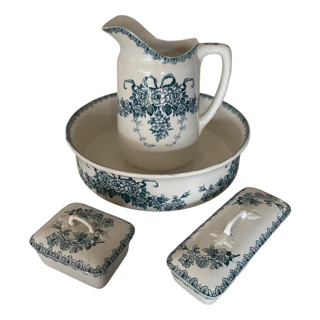 Antique Bathroom Set from Sarreguemines, 1890s, Set of 4 For Sale