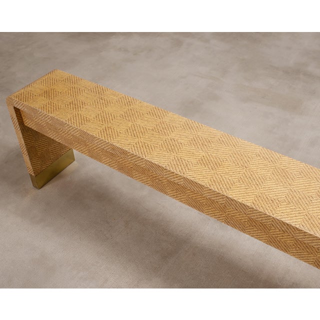 Tan Karl Springer Style Organic Grasscloth Waterfall Console 10 Ft For Sale - Image 8 of 18