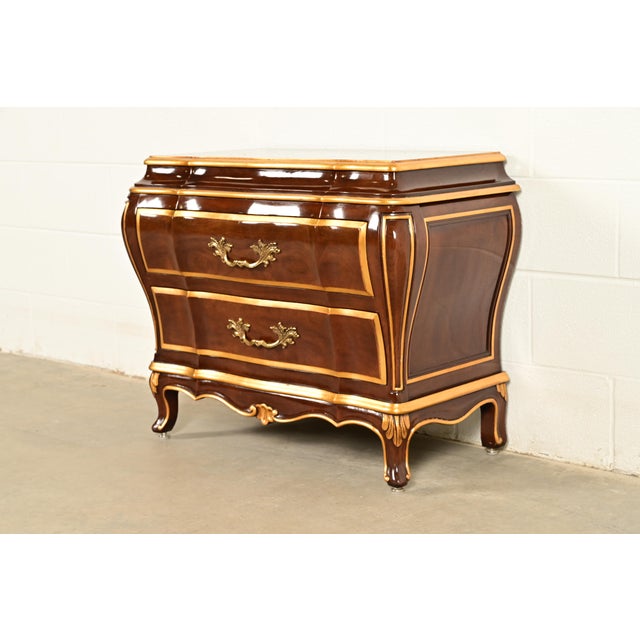 French Provincial Karges French Provincial Louis XV Burled Walnut and Gold Gilt Bombay Chest of Drawers For Sale - Image 3 of 15