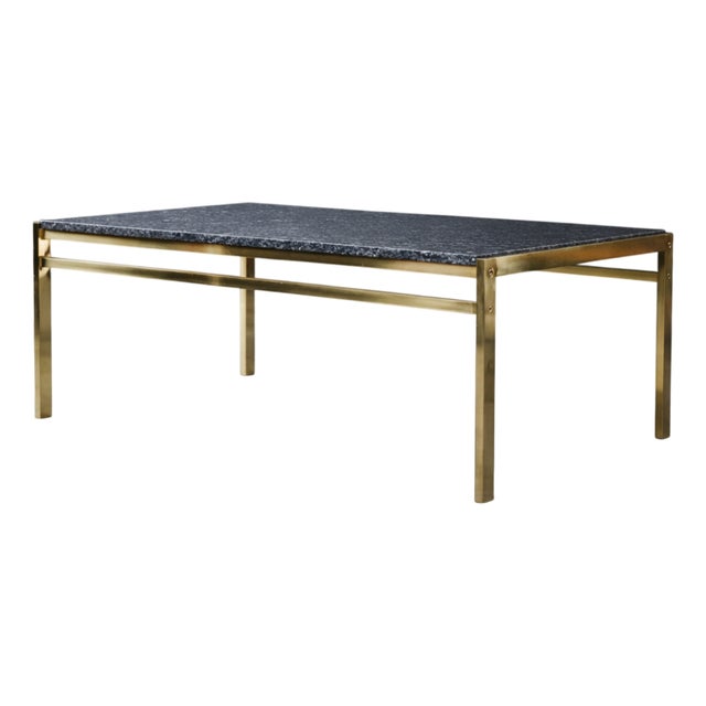 Mid-Century Italian Modern Brass Coffee Table with Stone Top, 1970s For Sale
