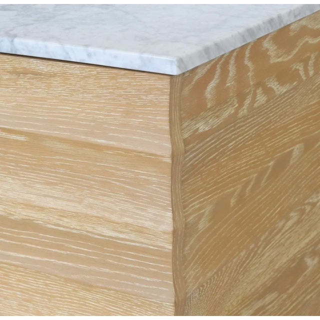 Brown Matthew Izzo Home Rhodes Fluted Cerused Oak, Two Door, Single Sink Bathroom Vanity - Carrara Marble Top, Porcelain Sink, Brass Hardware For Sale - Image 8 of 10