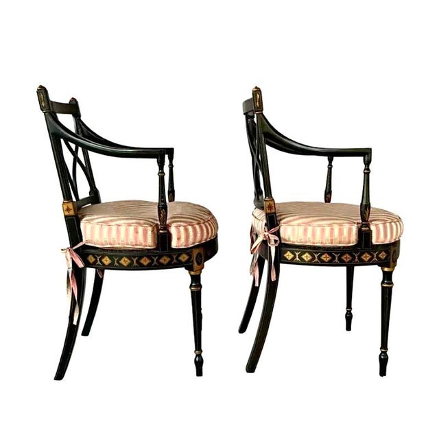 Traditional Regency Style Painted Armchairs, a Pair For Sale - Image 3 of 16