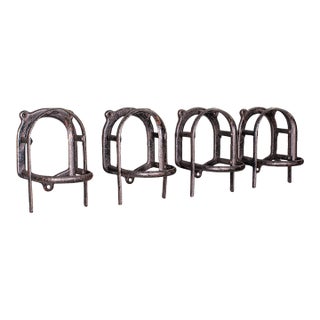 Set of 4 Antique Crop Hanging Racks, English, Iron, Hooks, Equestrian, Victorian For Sale