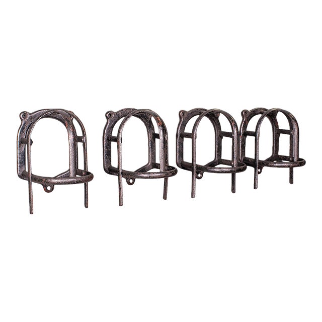 Set of 4 Antique Crop Hanging Racks, English, Iron, Hooks, Equestrian, Victorian For Sale