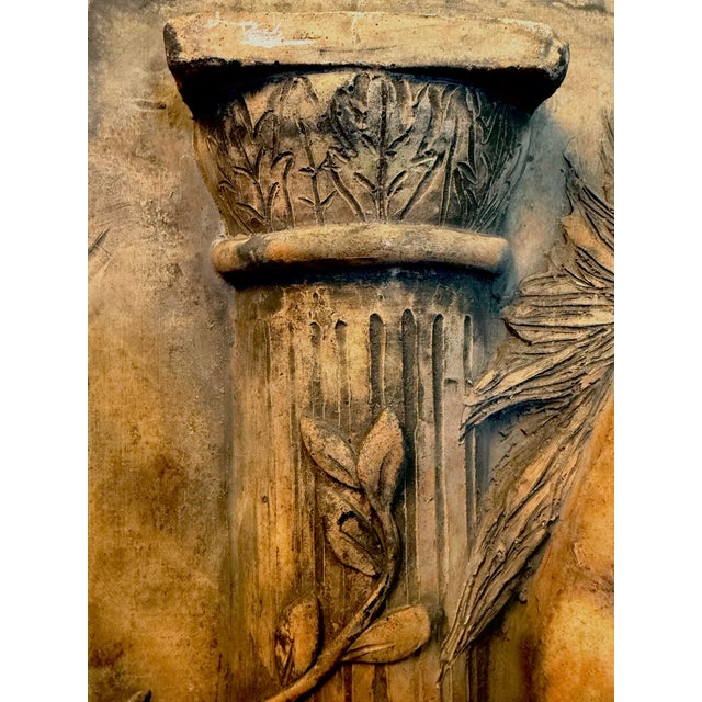 1970s Neoclassical Terracotta Wall Relief Plaque With Horses & Classical Columns For Sale - Image 9 of 11