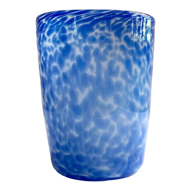 Artisan Mottled Blue Handblown Glass Tumbler/Vase For Sale