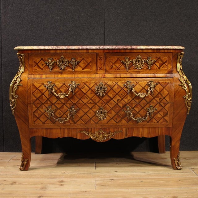French Louis XV Style Inlaid Chest of Drawers, 1950s For Sale - Image 10 of 13