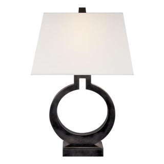 Chapman & Myers by Visual Comfort Signature Ring Form Large Table Lamp in Bronze with Linen Shade For Sale