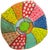 A vibrant handmade papier-mâché bowl featuring a bold, graphic patchwork of color and pattern. Each segment is hand-...