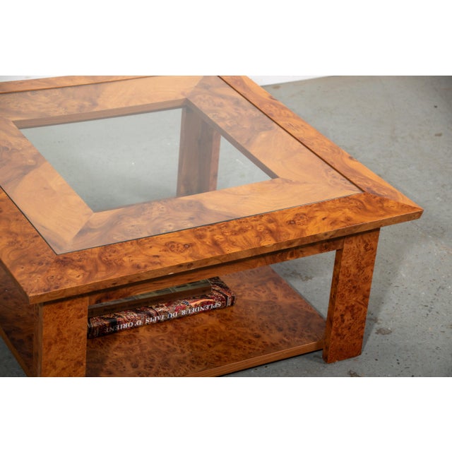 Walnut Burl and Glass Coffee Table, 1989 For Sale - Image 11 of 12