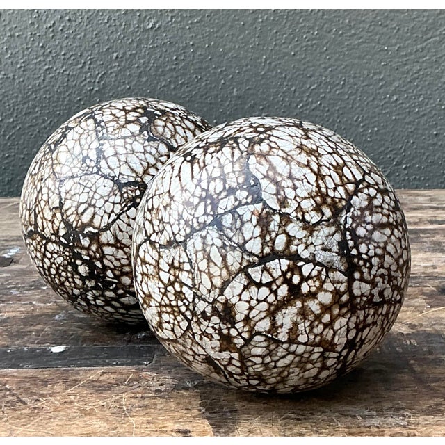 Mid-Century Modern Vintage Decorative Wood Spheres - A Pair For Sale - Image 3 of 12