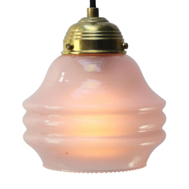 1950s French Reeded Pink Coloured Glass Pendant Lamps For Sale - Image 5 of 6