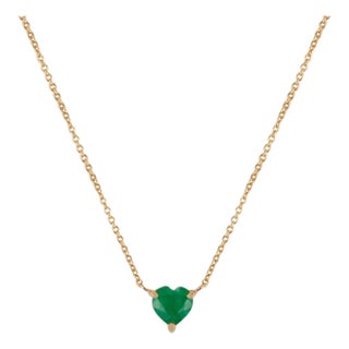Vr Jewels 14k Solid Gold Solitaire Emerald Heart Necklace 18 Inch Length For Sale