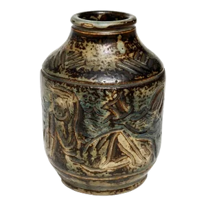1950s Jais Nielsen Royal Copenhagen Jonah & the Whale Art Pottery Vase