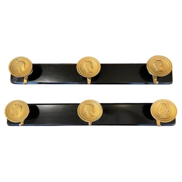 Ebonized Wood Coat Rack with Brass Medallions, 1950s For Sale - Image 13 of 13