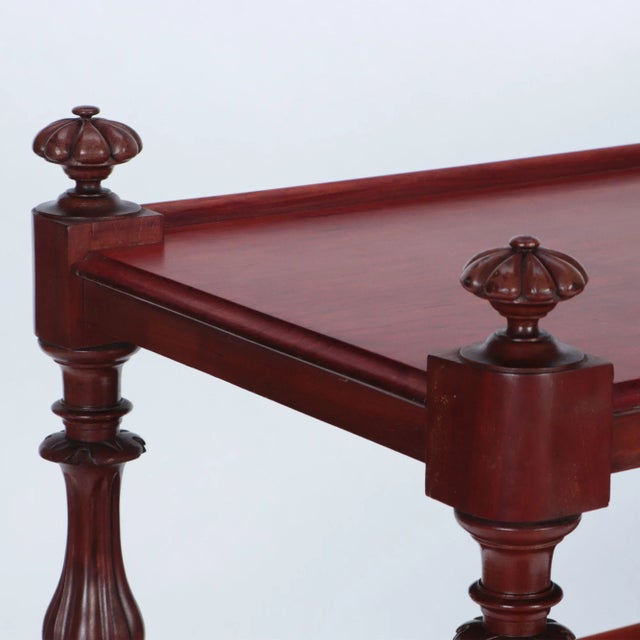 An English Mahogany 19th Century Three Tier Dessert on Wheels Having Shaped and Carved Columns. For Sale In Philadelphia - Image 6 of 8